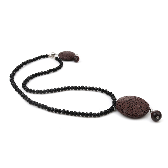 Picture of Lava Rock Beaded Necklace Coffee Round 45.5cm(17 7/8") long, 1 Piece
