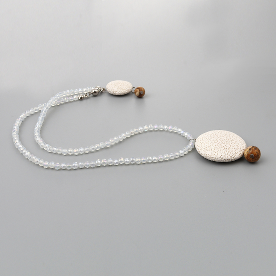 Picture of Lava Rock Beaded Necklace Creamy-White Round 45.5cm(17 7/8") long, 1 Piece