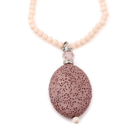 Picture of Lava Rock Beaded Necklace Dark Pink Oval 45.5cm(17 7/8") long, 1 Piece