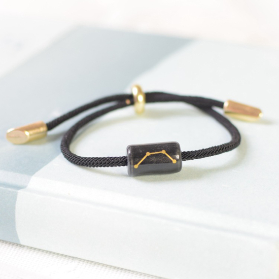 Bild von Ceramic Braided Bracelets Black Rectangle Scorpio Sign Of Zodiac Constellations Adjustable 20cm(7 7/8") long, 1 Piece