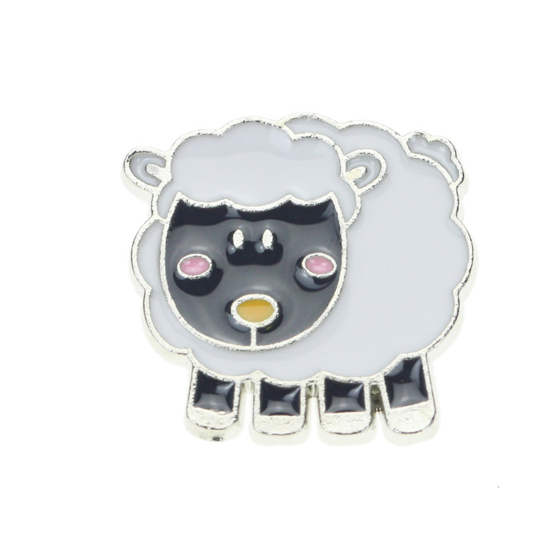 Image de Broche Epingle en Alliage de Zinc Mouton Noir & Blanc Émail 25mm x 24mm, 1 Pièce