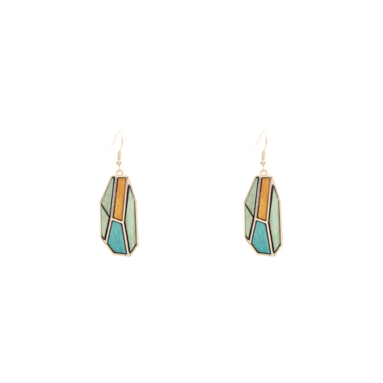 Picture of Earrings Gold Plated Multicolor Polygon 1 Pair