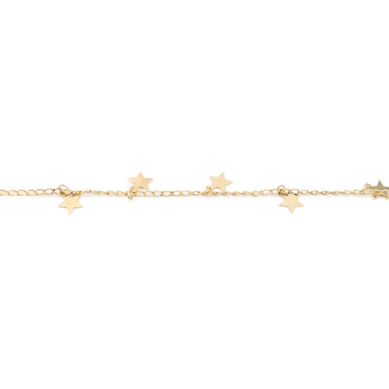 Bild von Modisch Zinklegierung Gesichtsmaske und Brille Halsriemen Lariat Lanyard Halskette Panzerkette Kette Vergoldet Pentagramm Stern 52cm lang, 1 Strang