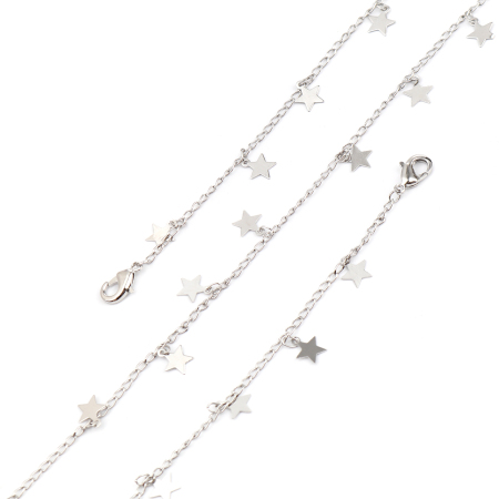 Imagen de Nueva Moda Zamak Mascarilla y Gafas Collar con Cordón Lariat con Correa para el Cuello Link Curb Chain Tono de Plata Estrellas de cinco puntos 52cm longitud, 1 Unidad