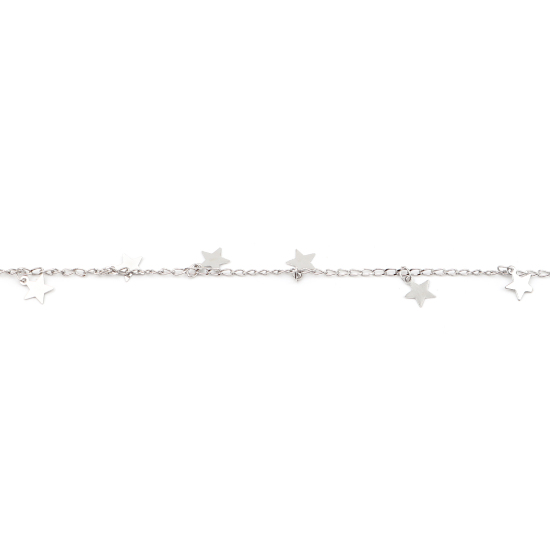 Bild von Modisch Zinklegierung Gesichtsmaske und Brille Halsriemen Lariat Lanyard Halskette Panzerkette Kette Silberfarbe Pentagramm Stern 52cm lang, 1 Strang