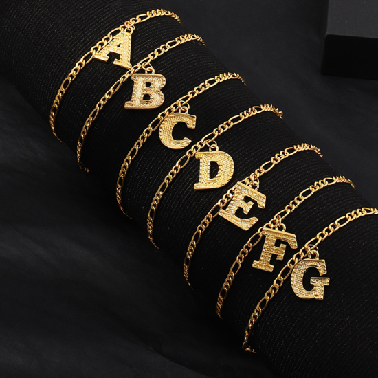 Picture of Anklet Gold Plated Capital Alphabet/ Letter Message " A " 21.8cm(8 5/8") long, 1 Piece