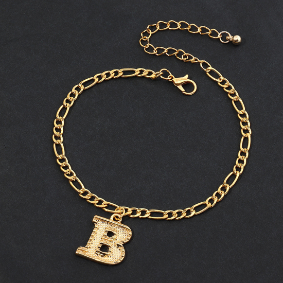 Picture of Anklet Gold Plated Capital Alphabet/ Letter Message " B " 21.8cm(8 5/8") long, 1 Piece