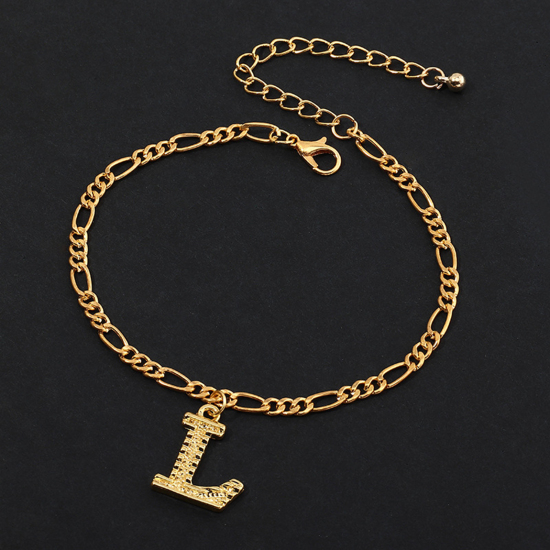 Picture of Anklet Gold Plated Capital Alphabet/ Letter Message " L " 21.8cm(8 5/8") long, 1 Piece