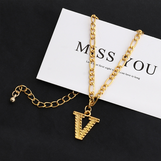 Picture of Anklet Gold Plated Capital Alphabet/ Letter Message " V " 21.8cm(8 5/8") long, 1 Piece