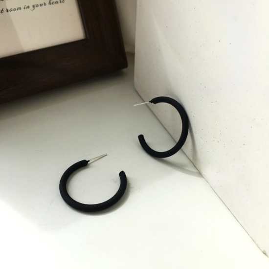 Picture of Hoop Earrings Black Matte C Shape 30mm x 30mm, 1 Pair