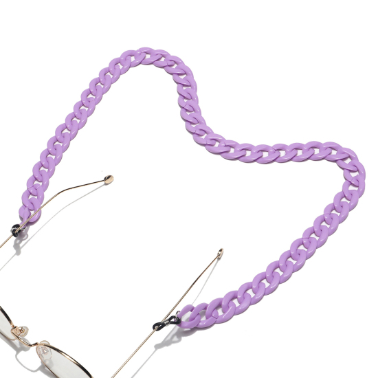 Picture of Acrylic Link Curb Chain Findings Face Mask And Glasses Neck Strap Lariat Lanyard Necklace Purple Anti Slip 65cm long, 1 Piece