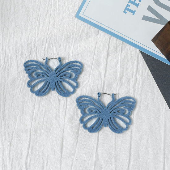 Image de Boucles d'Oreilles Créole Anneaux en Flocage Bleu Papillon 52mm x 35mm, 1 Paire