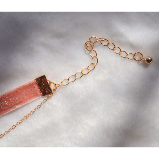 Picture of Velvet Choker Necklace Peach Pink Heart 30cm(11 6/8") long, 1 Piece