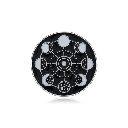 Galaxy Pin Brooches Moon Phases Black & White Enamel 22mm Dia., 1 Piece