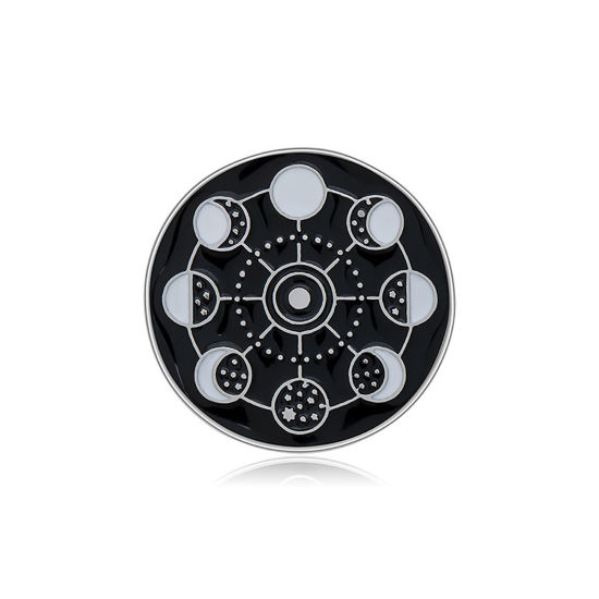 Picture of Galaxy Pin Brooches Moon Phases Black & White Enamel 22mm Dia., 1 Piece