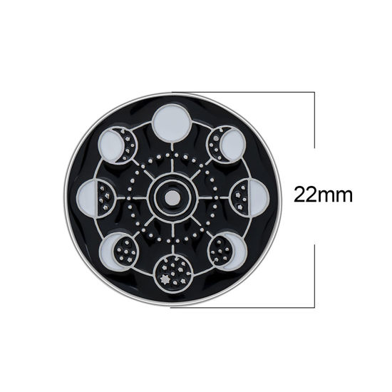 Picture of Galaxy Pin Brooches Moon Phases Black & White Enamel 22mm Dia., 1 Piece