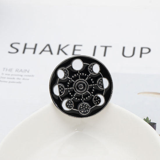 Picture of Galaxy Pin Brooches Moon Phases Black & White Enamel 22mm Dia., 1 Piece