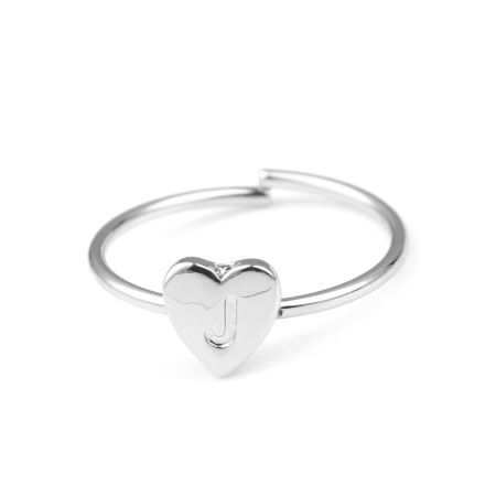 Picture of Open Rings Silver Tone Heart Initial Alphabet/ Capital Letter Message " J " 1 Piece