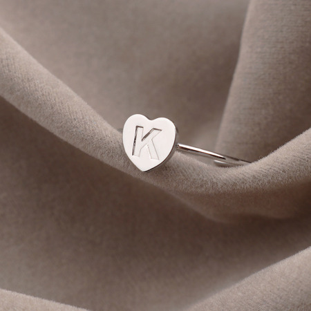 Picture of Open Rings Silver Tone Heart Initial Alphabet/ Capital Letter Message " K " 1 Piece