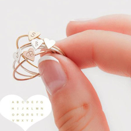 Picture of Open Rings Silver Tone Heart Initial Alphabet/ Capital Letter Message " N " 1 Piece