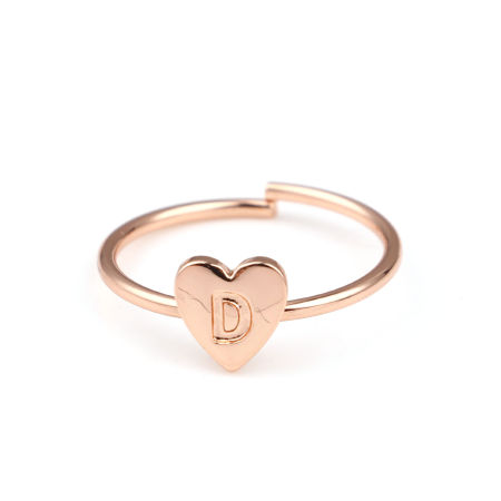 Picture of Open Rings Rose Gold Heart Initial Alphabet/ Capital Letter Message " D " 1 Piece