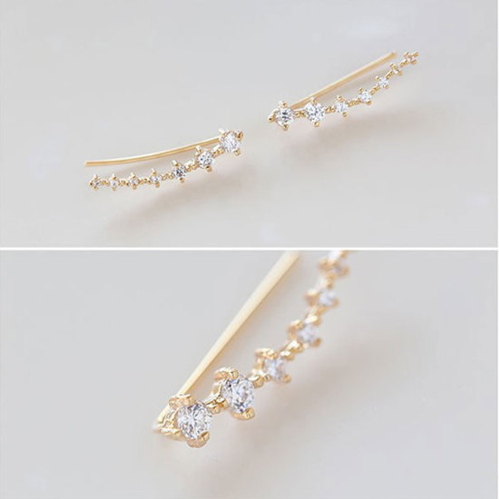 Picture of Ear Climbers/ Ear Crawlers Gold Plated Clear Rhinestone 27mm x 5mm, Post/ Wire Size: (21 gauge), 1 Pair