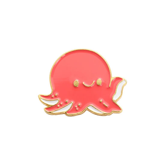 Picture of Ocean Jewelry Pin Brooches Octopus Red Enamel 28mm x 20mm, 1 Piece