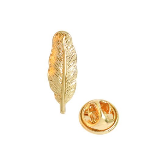 Image de Broche Epingle Plume Doré Émail 22mm x 6mm, 1 Pièce