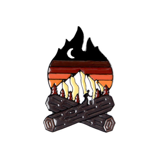 Picture of Pin Brooches Flame Fire Brown Enamel 34mm x 23mm, 1 Piece