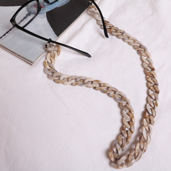 Picture of Acrylic Link Curb Chain Findings Eyeglasses Chain Holder Light Khaki 70cm(27 4/8") long, 1 Piece