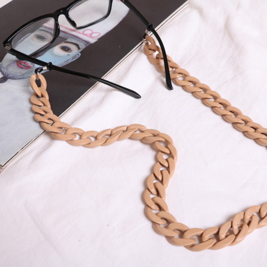 Picture of Acrylic Link Curb Chain Findings Eyeglasses Chain Holder Khaki 70cm(27 4/8") long, 1 Piece