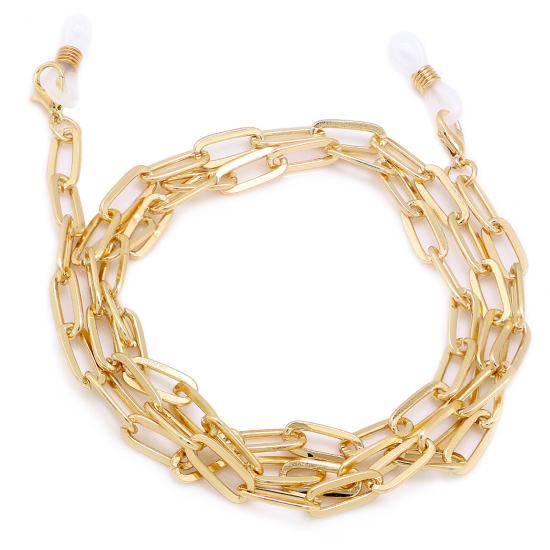 Picture of Acrylic Link Cable Chain Findings Eyeglasses Chain Holder Gold Plated Paper Clip 75cm(29 4/8") long, 1 Piece