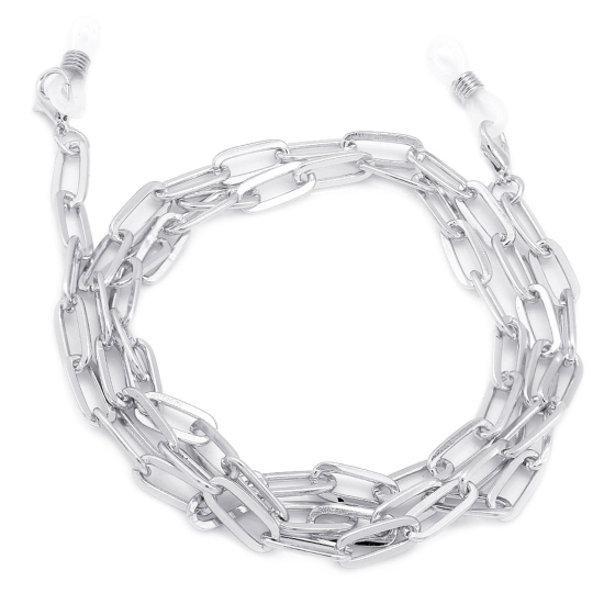 Picture of Acrylic Link Cable Chain Findings Eyeglasses Chain Holder Silver Tone Paper Clip 75cm(29 4/8") long, 1 Piece
