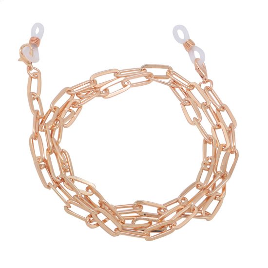 Picture of Acrylic Link Cable Chain Findings Eyeglasses Chain Holder Rose Gold Paper Clip 75cm(29 4/8") long, 1 Piece