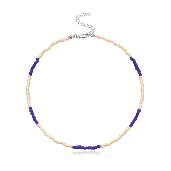 Bild von Glas Boho Chic Bohemia Perlen Choker Halskette Königsblau 35 cm lang, 1 Stück