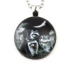 Picture of Necklace Silver Tone Gray Round Disc Raccoon 61.5cm(24 2/8") long, 2 PCs