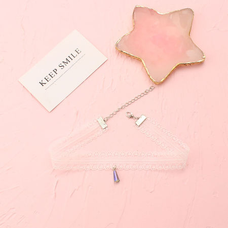Picture of Glass & Polyester Choker Necklace White Cone Lace AB Color 30cm(11 6/8