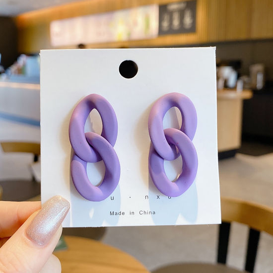 Image de Boucles d'Oreilles Puces Violet Géométrique 40mm x 20mm, 1 Paire