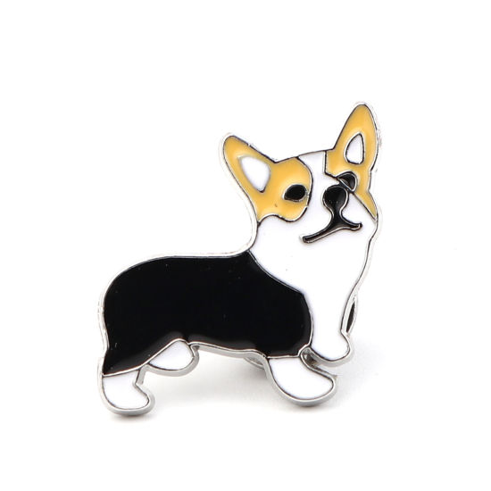 Image de Broche Epingle Chien Corgi Noir Émail 25mm x 24mm, 1 Pièce