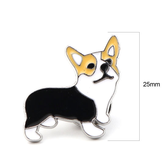 Image de Broche Epingle Chien Corgi Noir Émail 25mm x 24mm, 1 Pièce