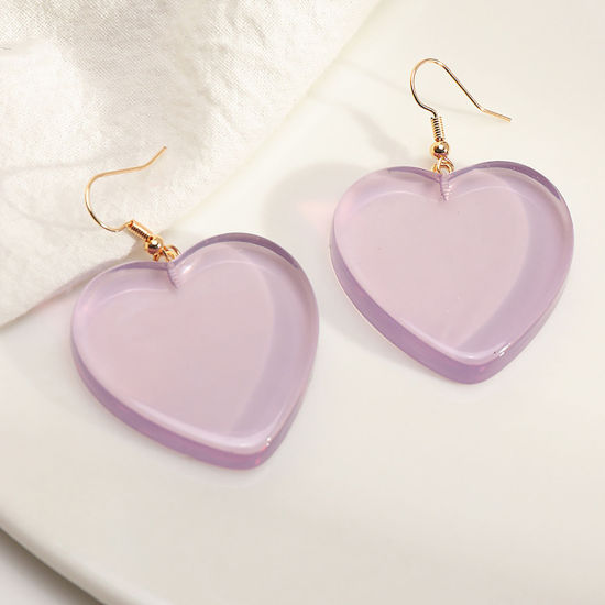 Bild von ABS Plastik Ohrring Lila Herz 55mm x 36mm, 1 Paar