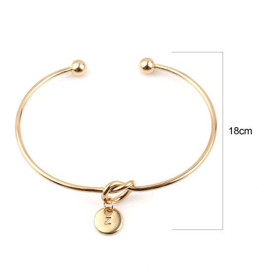 Picture of Open Cuff Bangles Bracelets Gold Plated Round Initial Alphabet/ Capital Letter " Z " 18cm(7 1/8") long, 2 PCs