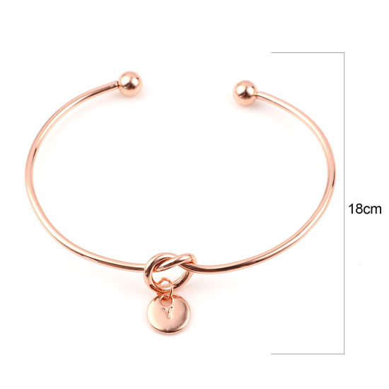 Picture of Open Cuff Bangles Bracelets Rose Gold Round Initial Alphabet/ Capital Letter " Y " 18cm(7 1/8") long, 2 PCs