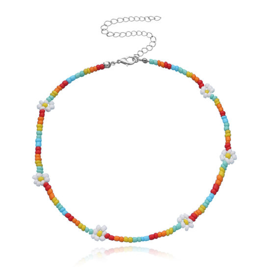 Изображение Стеклянные Ожерелье из бисера Разноцветный Цветок 35см Длина, 1 ШТ