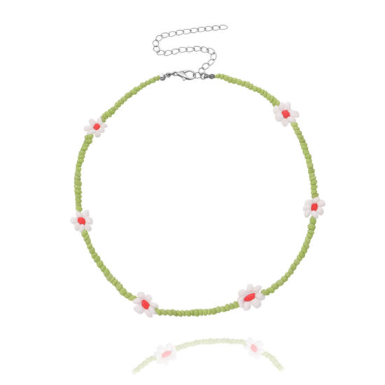 Изображение Стеклянные Ожерелье из бисера Светло-зеленый Цветок 35см Длина, 1 ШТ