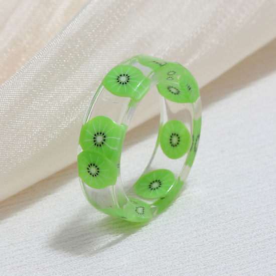 Picture of Resin Unadjustable Rings Green Circle Ring Kiwi Fruit 1 Piece