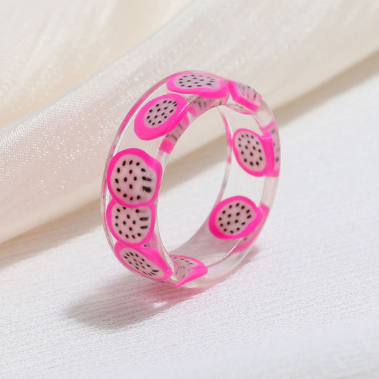 Picture of Resin Unadjustable Rings Purple Circle Ring Pitaya Dragon Fruit 1 Piece