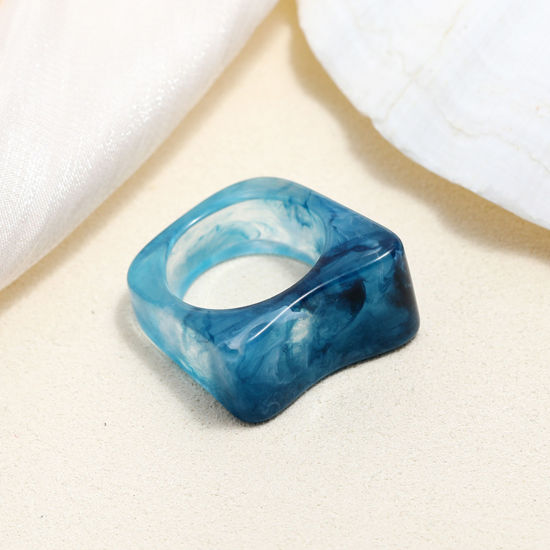 Picture of Resin Unadjustable Rings Blue Irregular 2 PCs