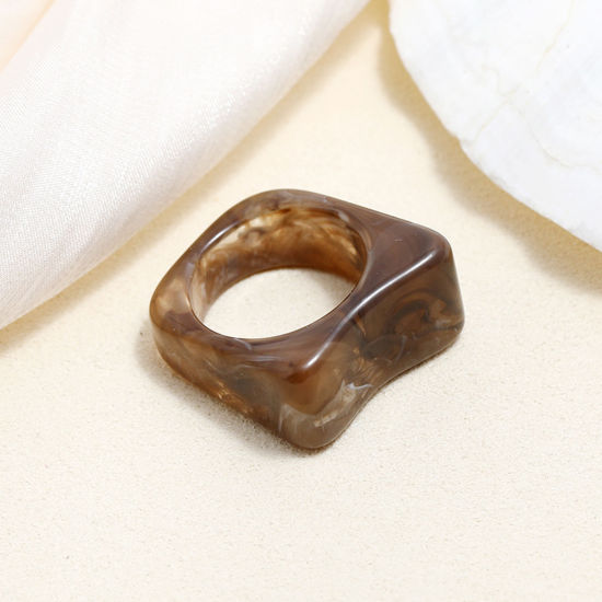 Picture of Resin Unadjustable Rings Dark Coffee Irregular 2 PCs