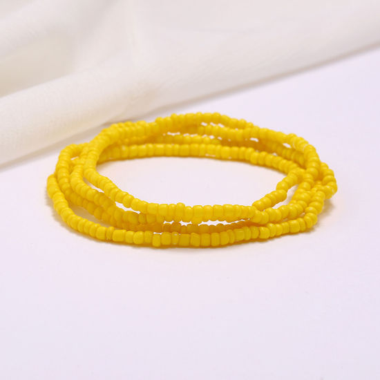 Изображение Стеклянные Многослойное ожерелье из бисера на талии и цепочке для живота Желтый 80см длина, 2 ШТ